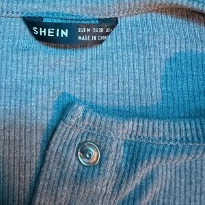 SHEIN Blue Ribbed Button Henley Top